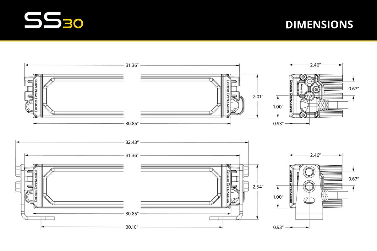 Diode Dynamics SS30 Sport Yellow Spot Standard ABL (one) - DD8263 by Diode Dynamics - side view