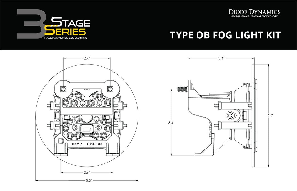 Diode Dynamics SS3 Pro Type OB Kit ABL - Yellow SAE Fog - DD7072