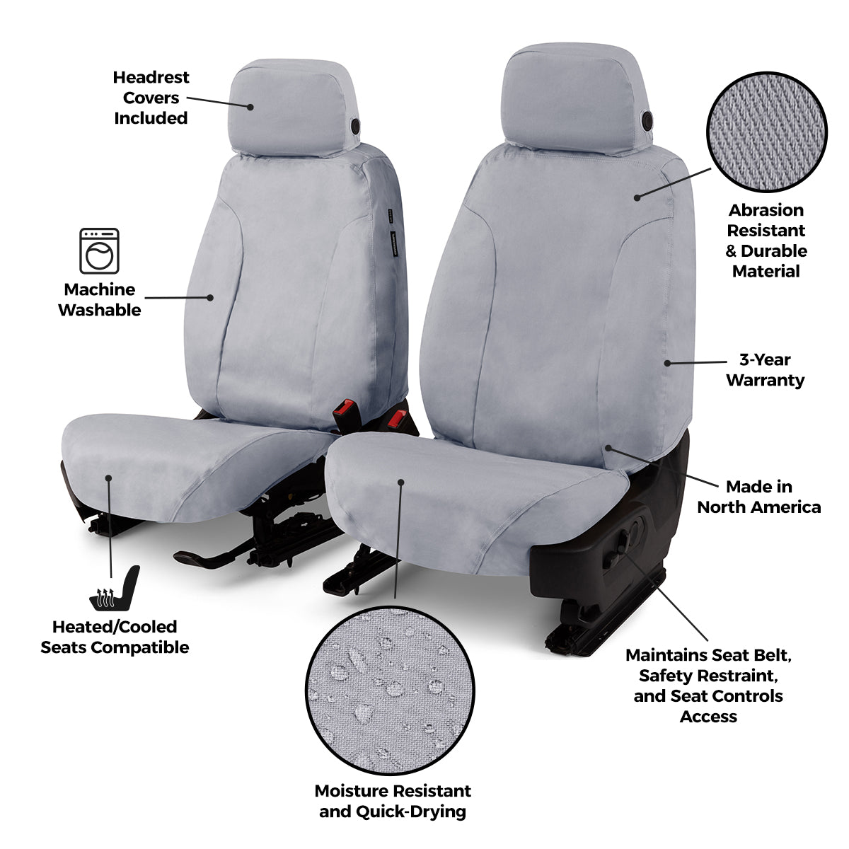 Covercraft 11-16 Ford F-250 Polycotton SeatSaver Custom Front Row Seat Covers - Grey - SS3415PCGY