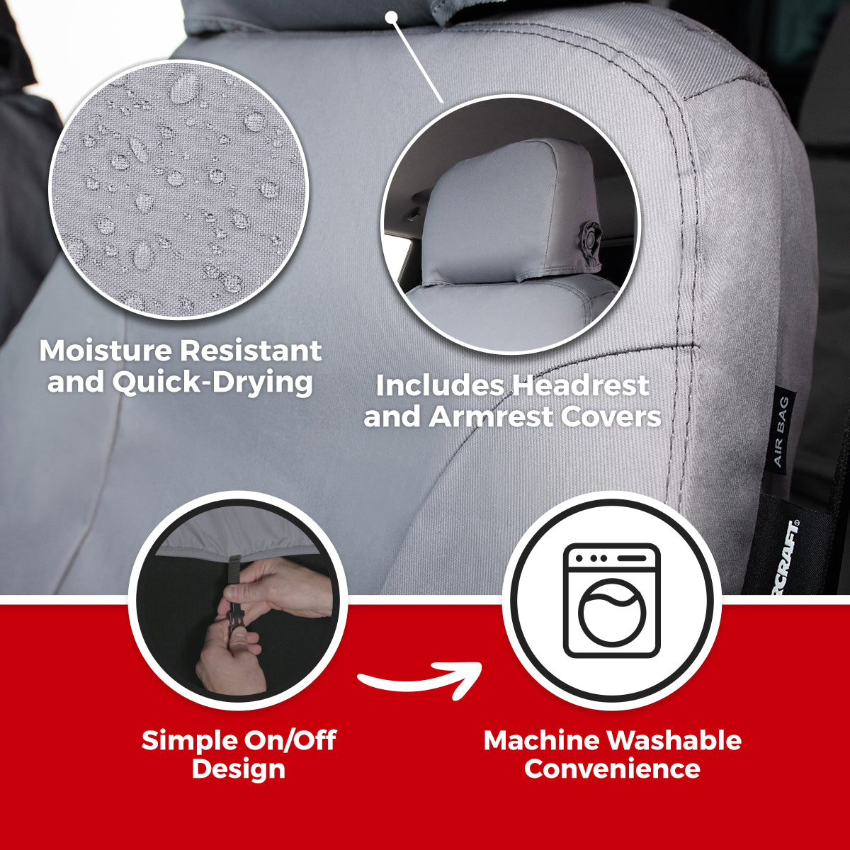 Covercraft 11-16 Ford F-250 Polycotton SeatSaver Custom Front Row Seat Covers - Grey - SS3415PCGY