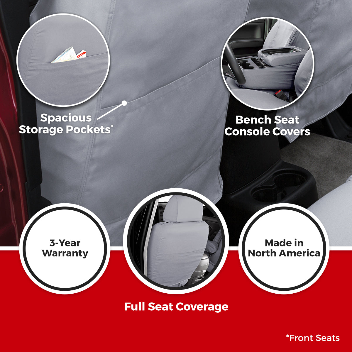 Covercraft 11-16 Ford F-250 Polycotton SeatSaver Custom Front Row Seat Covers - Grey - SS3415PCGY