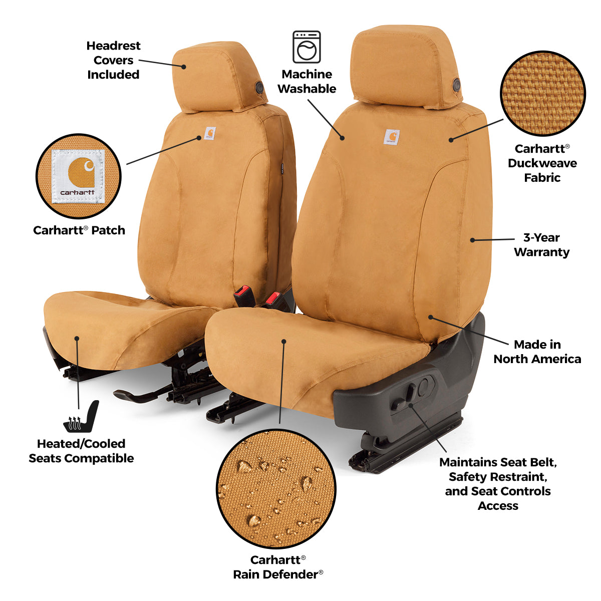 Covercraft 09-14 Ford F150/11-16 Carhartt SeatSaver Custom Front Row Seat Covers - Brown - SSC2412CABN