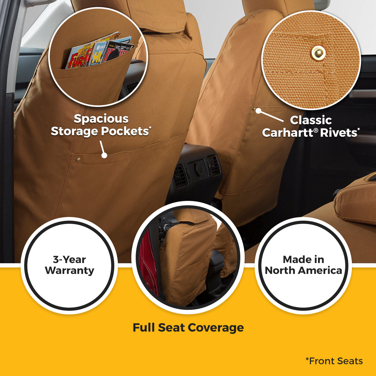 Covercraft 09-14 Ford F150/11-16 Carhartt SeatSaver Custom Front Row Seat Covers - Brown - SSC2412CABN