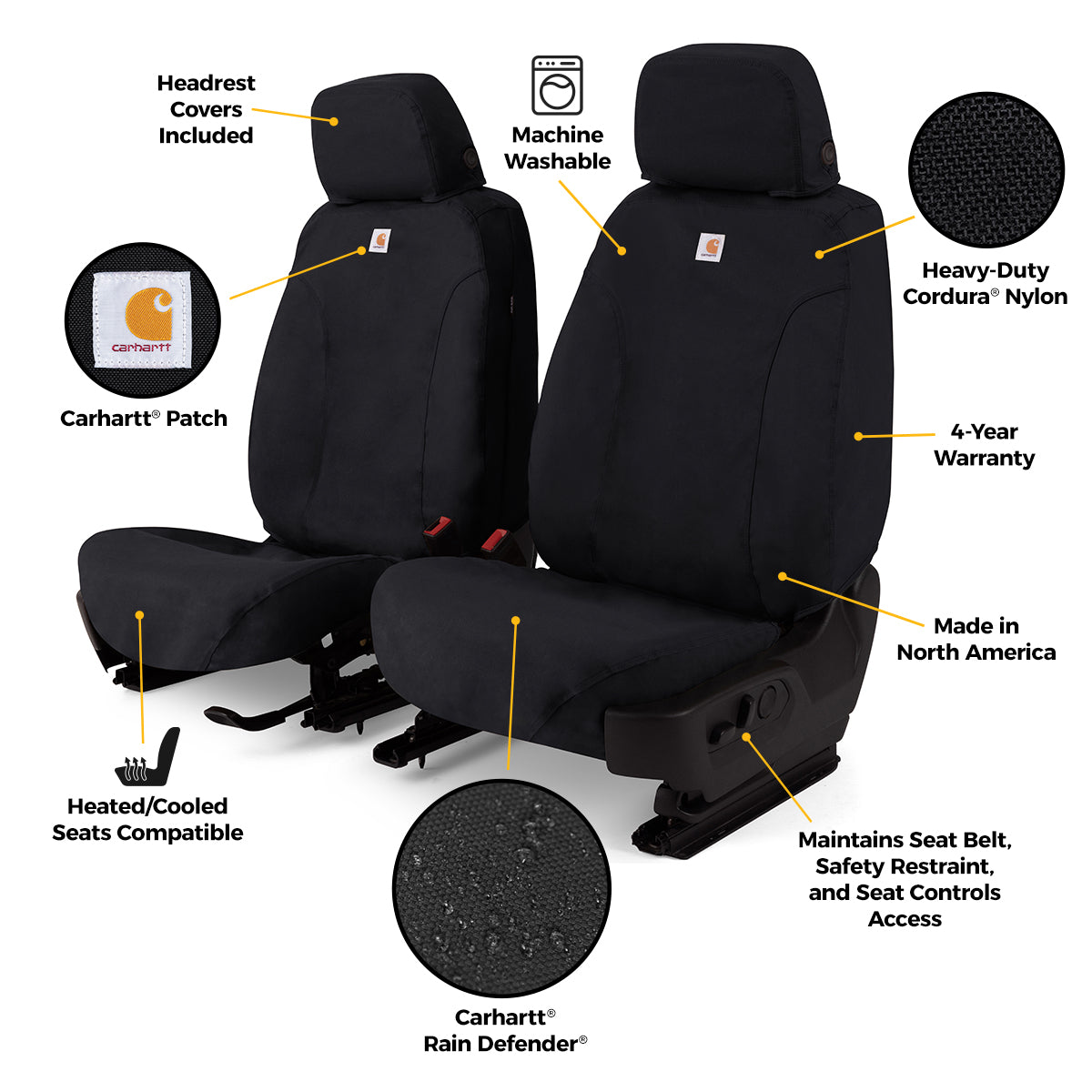 Covercraft 2024+ Ford Ranger SuperCrew Carhartt Super Dux SeatSaver Cust Front Row Seat Covers - Blk - SSC2617COBK