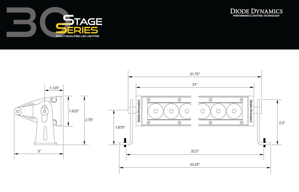 Diode Dynamics 30 In LED Light Bar Single Row Straight - Amber Combo Each Stage Series - DD5054