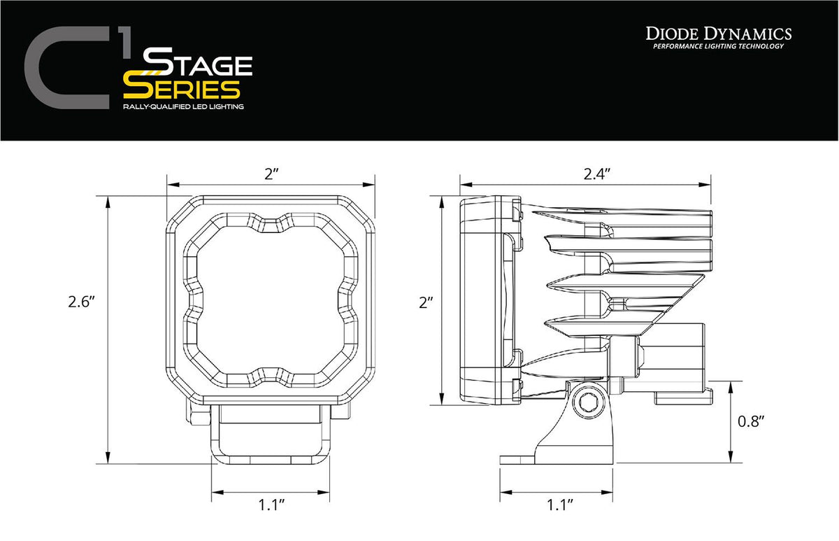 Diode Dynamics Stage Series C1 LED Pod Sport - Yellow Flood Standard ABL (Pair) - DD6448P