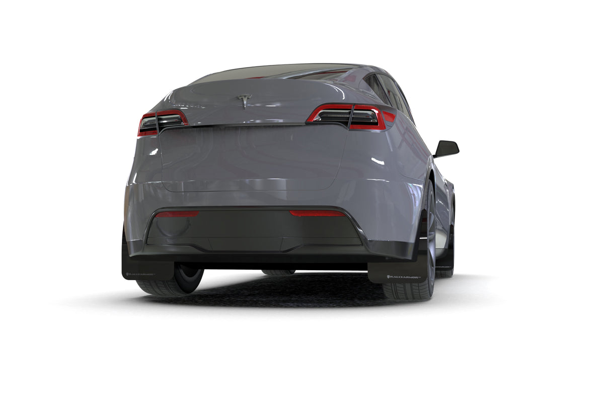 Rally Armor 20-22 Tesla Model Y Black Mud Flap - Metallic Black Logo - MF72-UR-BLK/MBK