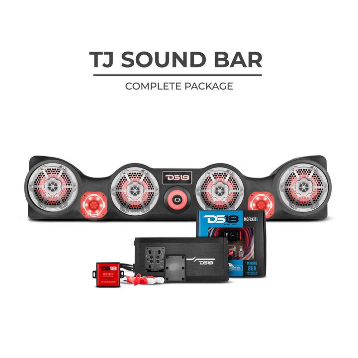 DS18 97-06 Jeep TJ Soundbar w/ 1 TJ-SBAR/BK/2 NXL-6M/BK/1 LC-RGB/1 AMPKIT4/1 NXL-X600.4D/2 PRO-TW3L - TJCOMBO/BK - side view