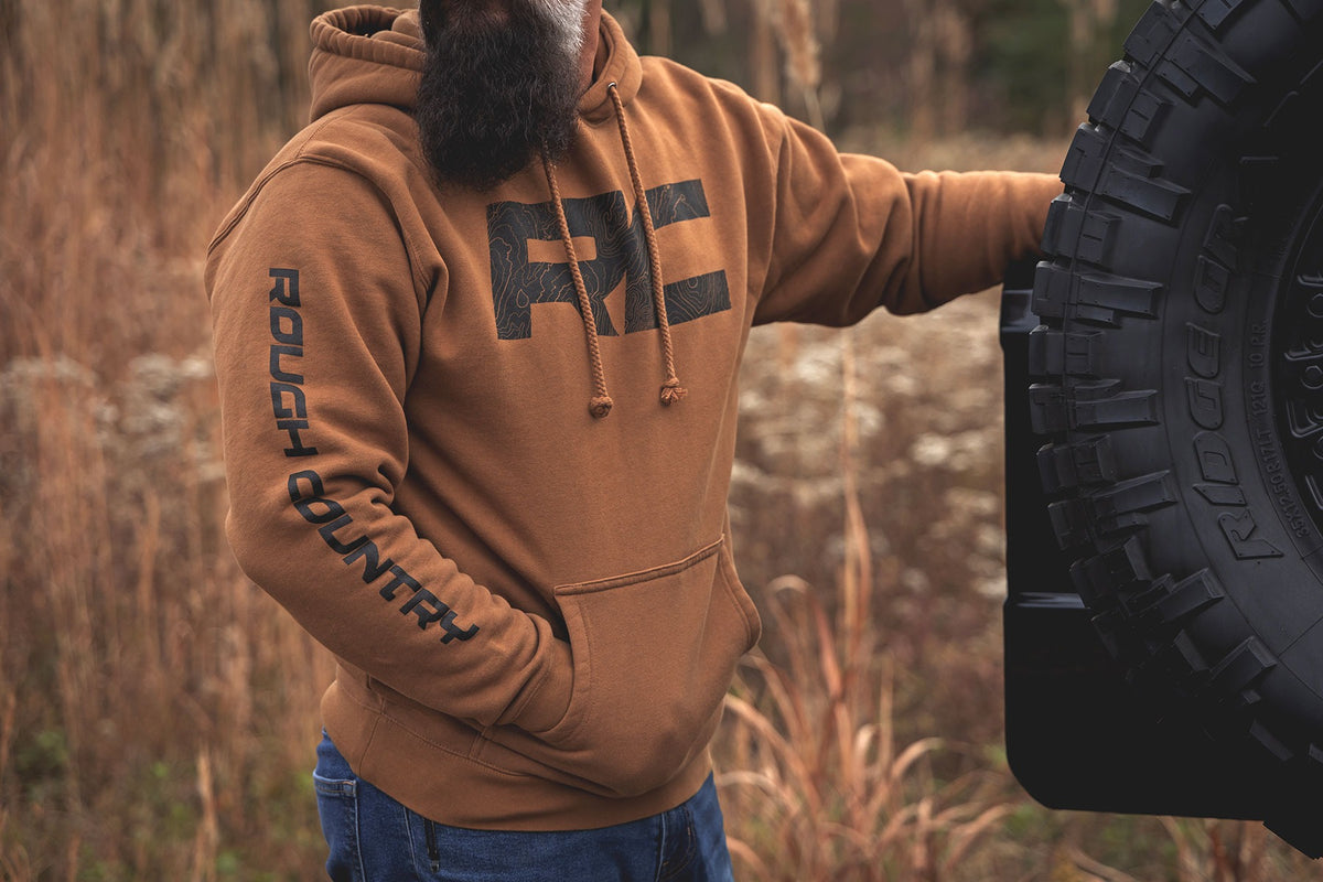 Rough Country Hoodie - RC Topographical Sleeve - Saddle - 3XL - 940953XL by Rough Country - angle view