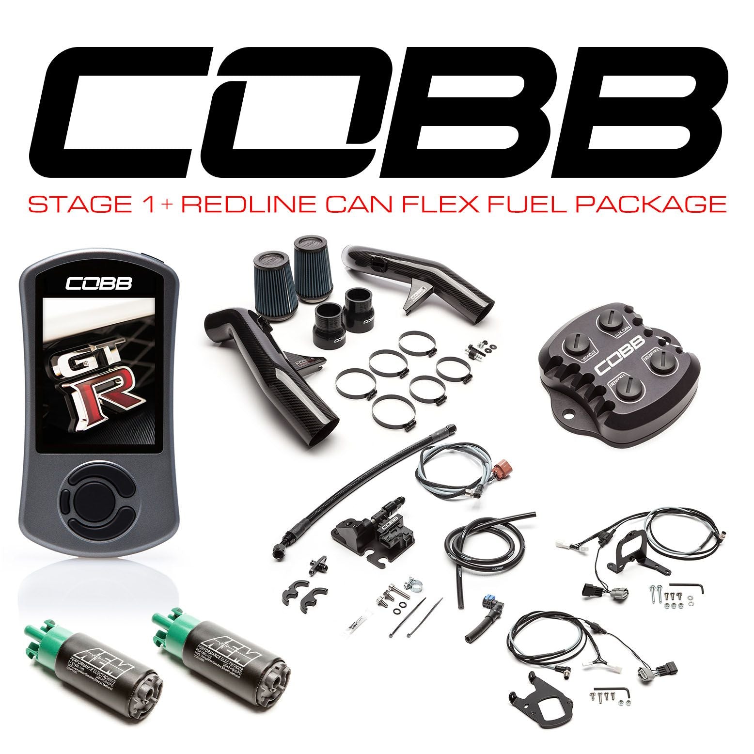 Cobb 09-14 Nissan GT-R Stage 1+ Redline Carbon Fiber CAN Flex Fuel Power Package w/TCM Flashing (Left Hand Drive) - NIS006011PCFFF-LHD