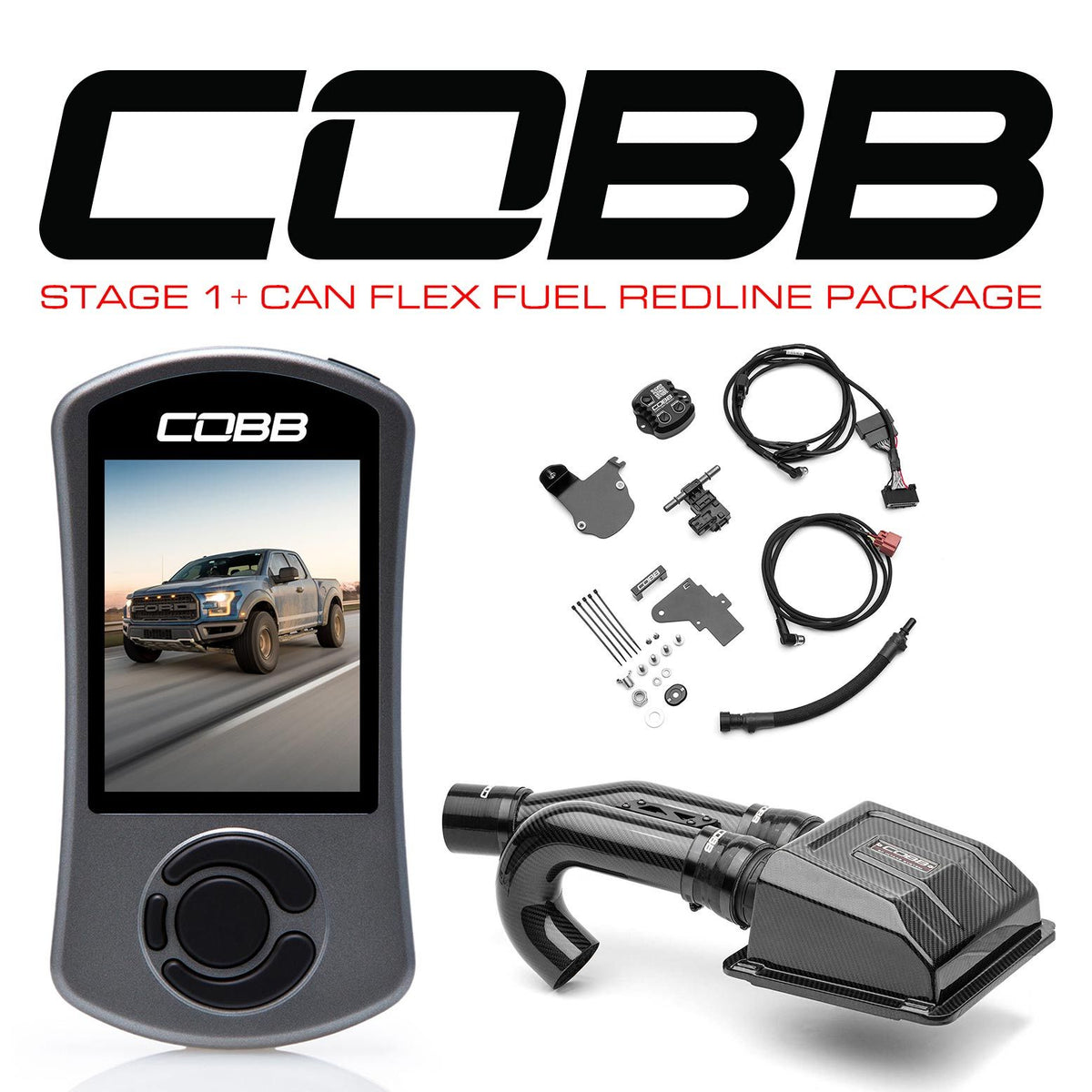 Cobb 17-20 Ford F-150 Ecoboost Raptor Stage 1+ CAN Flex Fuel Redline CF Power Package - FOR005001P-RED-FF
