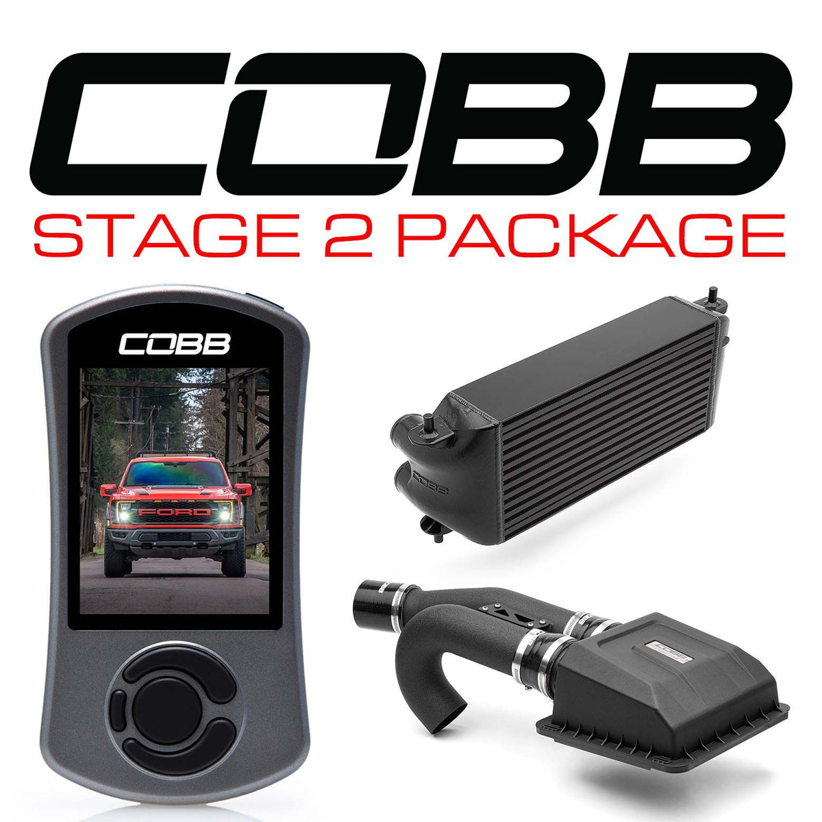 COBB - Stage 2 Power Package Black Factory Location Intercooler (No Intake) Ford F-150 Raptor 2021-2023 - FOR0100S20BK