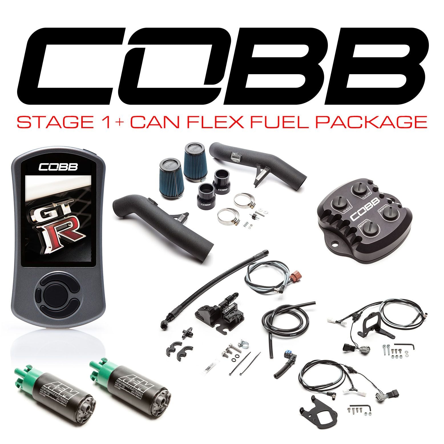 Cobb 15-18 Nissan GT-R Stage 1+ CAN Flex Fuel Power Package (Right Hand Drive) - NIS007001PFF-RHD