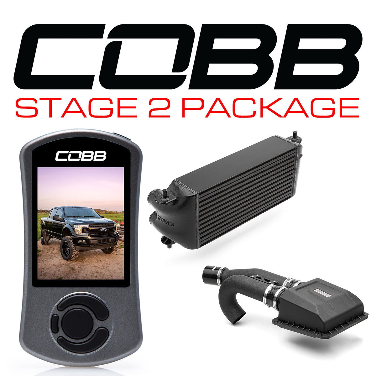 Cobb 2020 Ford F-150 Ecoboost 3.5L Stage 2 Power Package - Black (Factory Location I/C) - FOR0070S20BK