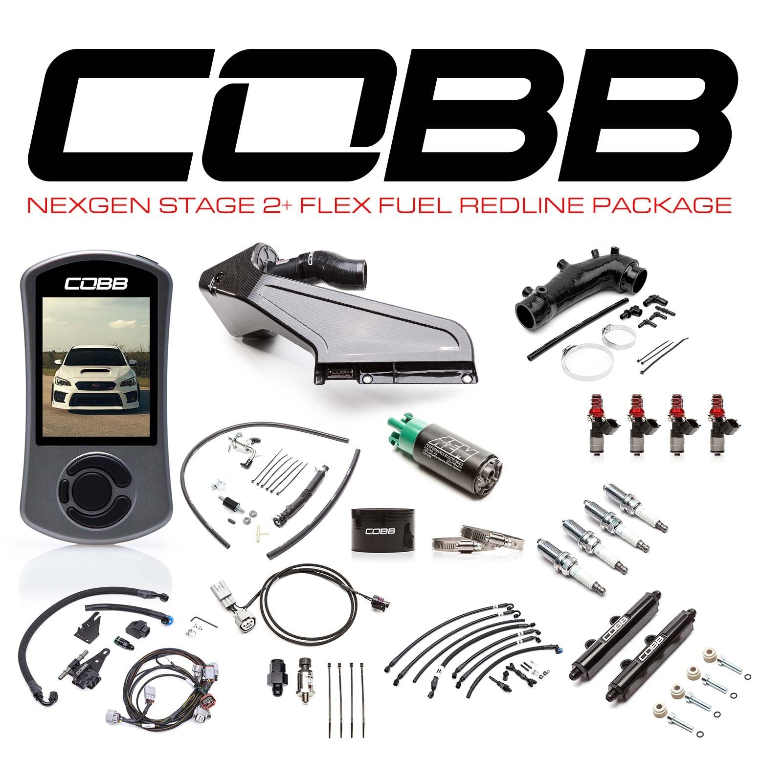 Cobb 15-21 Subaru STI (Incl. 2018 Type RA) NexGen Stage 2 + Flex Fuel Redline CF Power Package - SUB004NG2S2FF-RED