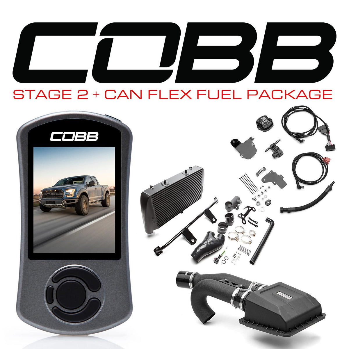 Cobb 17-20 Ford F-150 Ecoboost Raptor Stage 2+ CAN Flex Fuel Power Package - Black - FOR0050020BK-FF