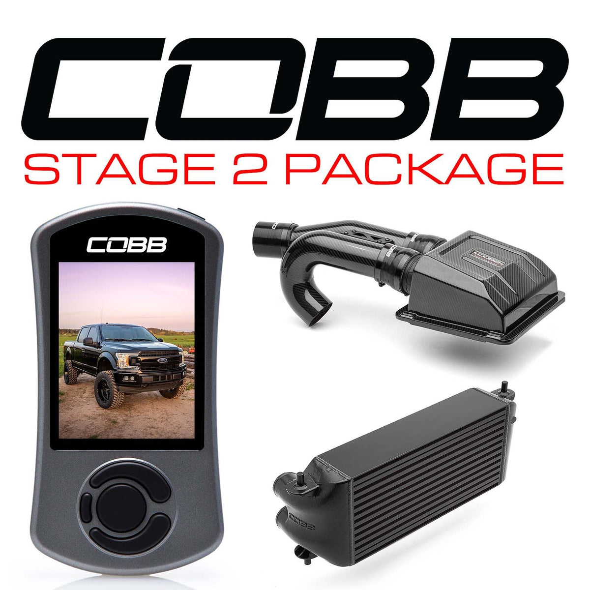 Cobb 2020 Ford F-150 Ecoboost 3.5L Stage 2 Redline CF Pwr Pkg - Black (Factory Loc. I/C) - FOR0070S20BK-RED