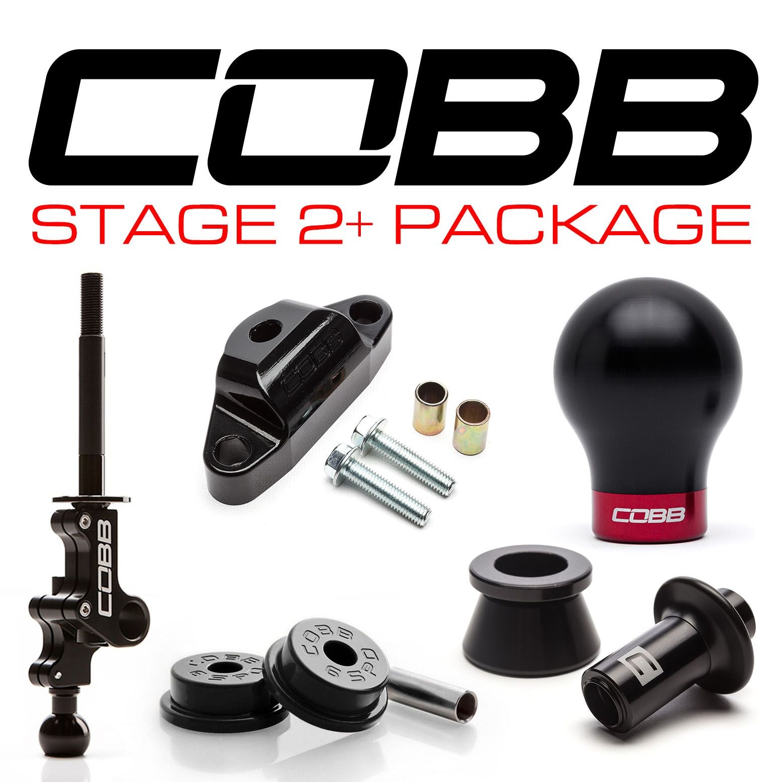 Cobb Subaru STI 6MT Stage 2+ Drivetrain Package w/Weighted Black Knob + White/Stealth Black Lockout - 215X02P-WK-BK-BKWT
