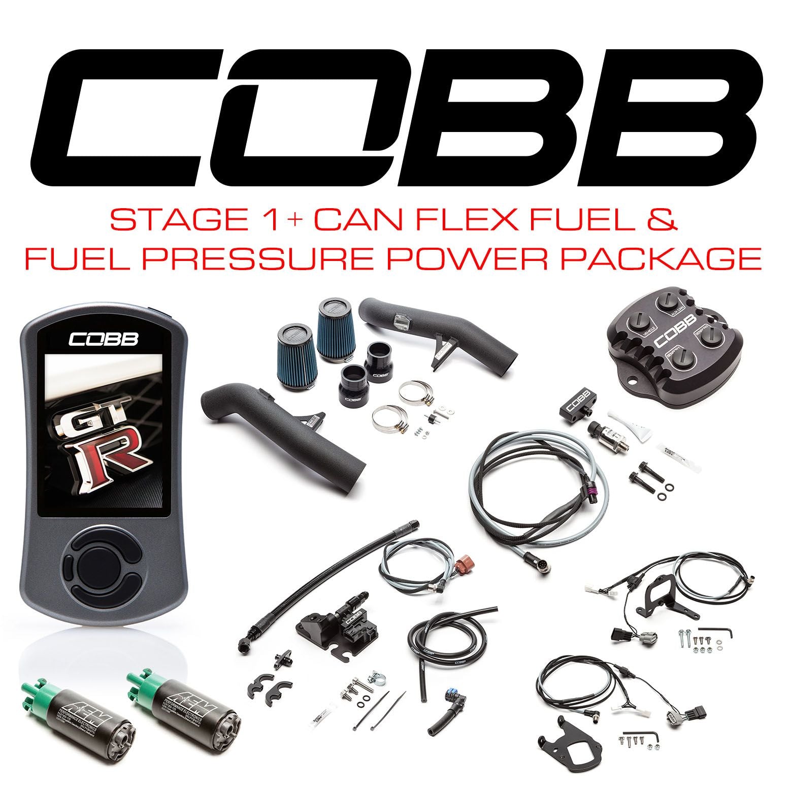 Cobb 09-14 Nissan GT-R Stage 1+ CAN Flex Fuel & Fuel Pressure Power Package w/TCM Flashing (Right Hand Drive) - NIS006001PFFP-RHD