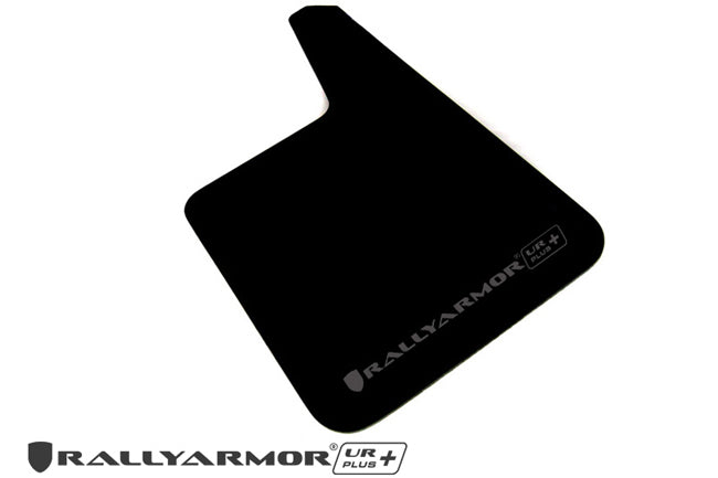 Rally Armor Universal Black UR Plus Mud Flap  w/ Metallic Black Logo - Pair - MF20-URP-BLK-MBK-LRT