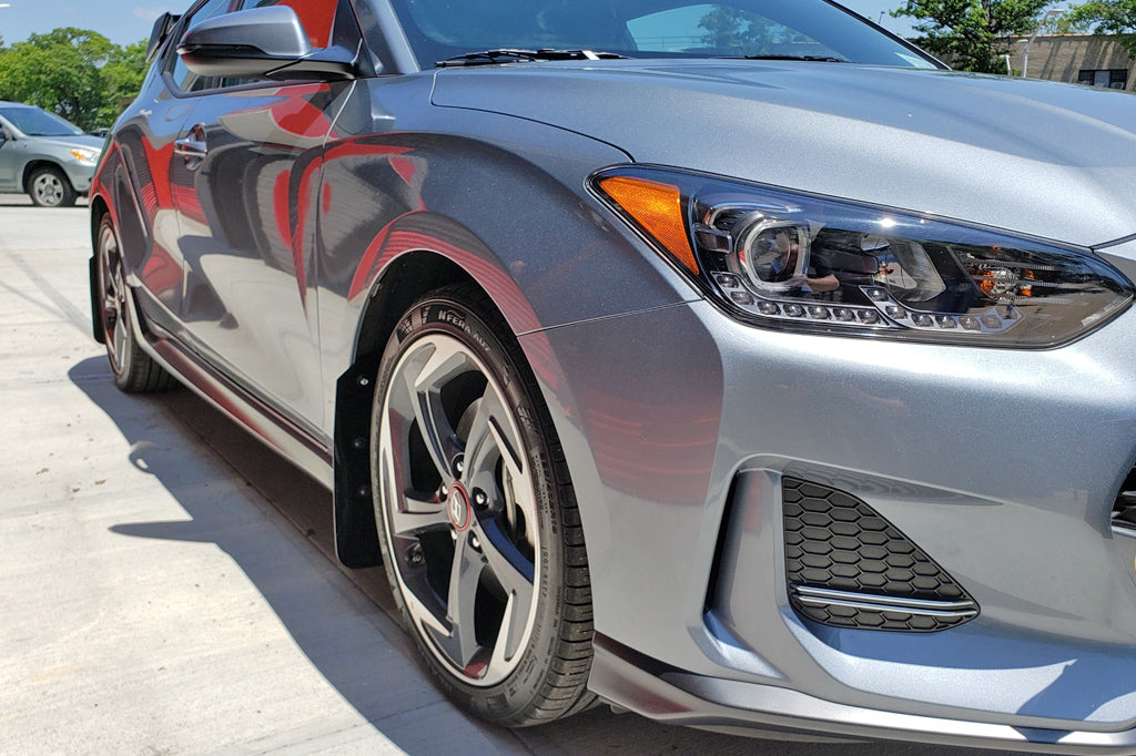Rally Armor 19-21 Hyundai Veloster Turbo R-Spec Black UR Mud Flap w/ Dark Grey Logo - MF58-UR-BLK/DGRY