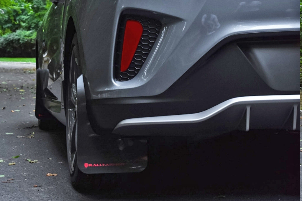 Rally Armor 19-21 Hyundai Veloster Turbo R-Spec Black UR Mud Flap w/ Dark Grey Logo - MF58-UR-BLK/DGRY