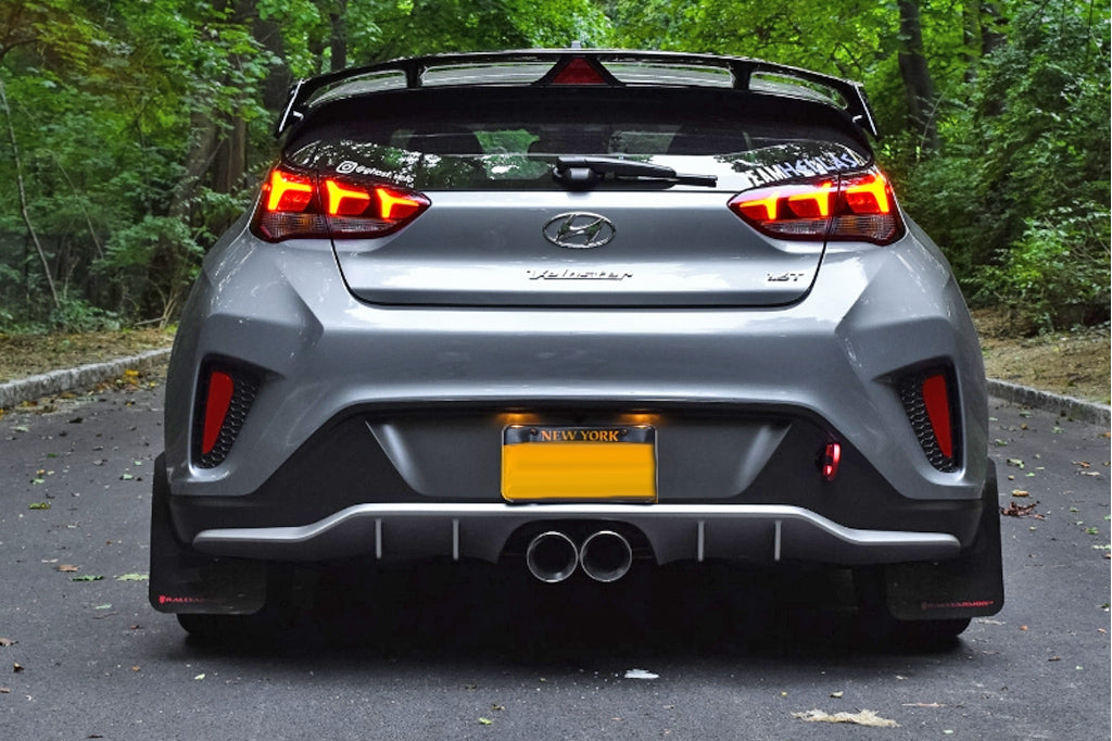 Rally Armor 19-21 Hyundai Veloster Turbo/2.0/R-Spec Black UR Mud Flap w/White Logo - MF58-UR-BLK/WH