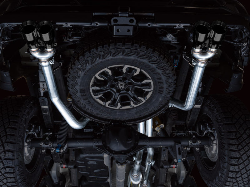 AWE Tuning 22-23 GMC Sierra 1500 AT4X 6.2L 0FG Catback Split Dual (Flat Bumper) - Diamond Black Tips - 3015-43284