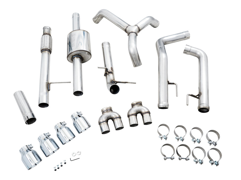 AWE Tuning 4th Gen GM 1500 5.3L 0FG Catback Split Rear Exit (w/ Bumper Cutouts) - Quad Chrome Tips - 3015-42201