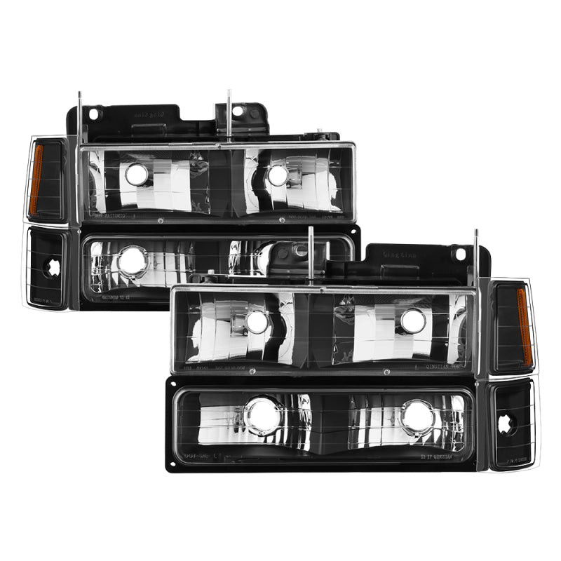 Xtune Chevy Suburban 94-98 Headlights w/ Corner &amp; Parking Lights 8pcs Black HD-JH-CCK88-AM-BK-SET - 5072221
