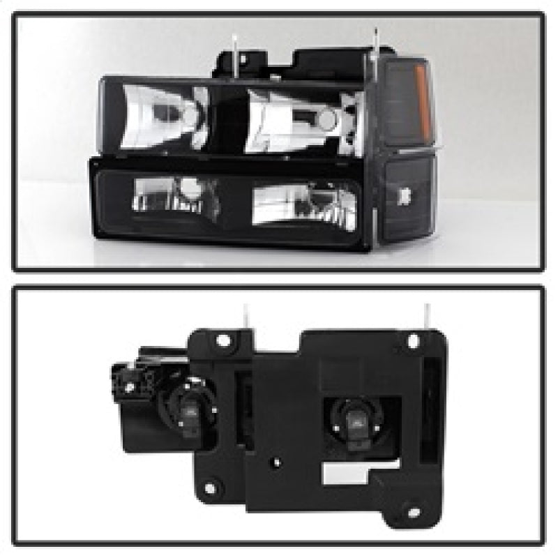 Xtune Chevy Suburban 94-98 Headlights w/ Corner &amp; Parking Lights 8pcs Black HD-JH-CCK88-AM-BK-SET - 5072221