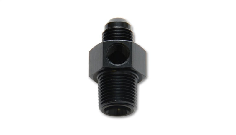 Vibrant -6AN Male to 3/8in NPT Male Union Adapter Fitting w/ 1/8in NPT Port - 16496 by Vibrant - front view