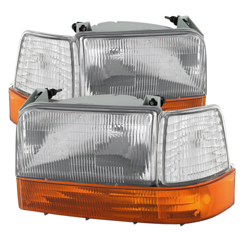 Xtune Ford F150/Bronco 92-96 Headlights w/Corner Bumper 6pcs Amber- Clear HD-JH-FB92-SET-OEAM-C - 9027338