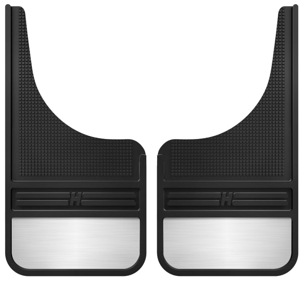 Husky Liners Universal 12in Wide Black Rubber Front Mud Flaps w/ Weight - 55001 for 1994-2001 Jeep Cherokee - front view