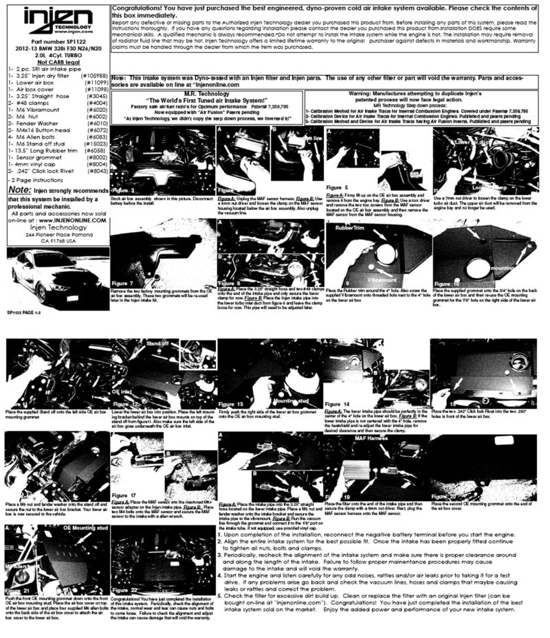 Injen 12-16 BMW 328i F30 N20/N26 2.0L (t) 4cyl Wrinkle Black Short Ram Intake w/ MR Tech &amp; Air Box - SP1122WB
