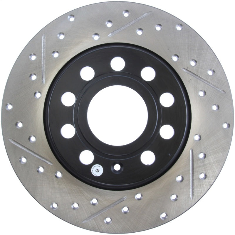 StopTech Slotted & Drilled Sport Brake Rotor - 127.33131R for 2010-2023 Audi A3 - front view