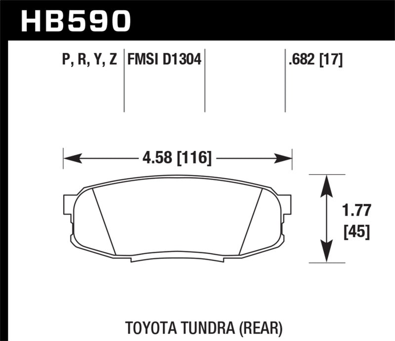 Hawk LTS Street Brake Pads - HB590Y.682 for 2007-2019 Toyota Tundra - angle view
