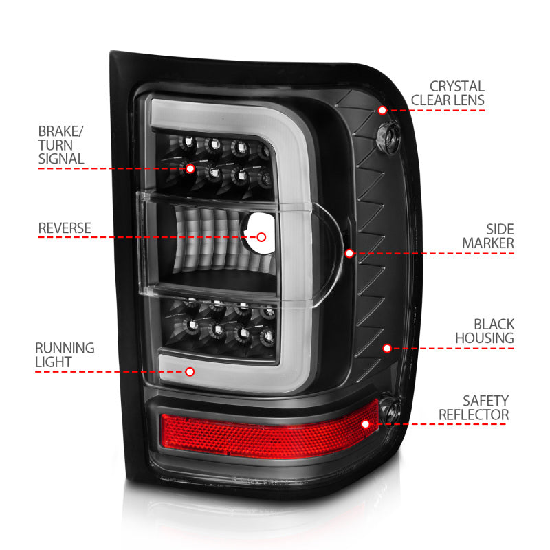 ANZO 2001-2011 Ford  Ranger LED Tail Lights w/ Light Bar Black Housing Clear Lens - 311390