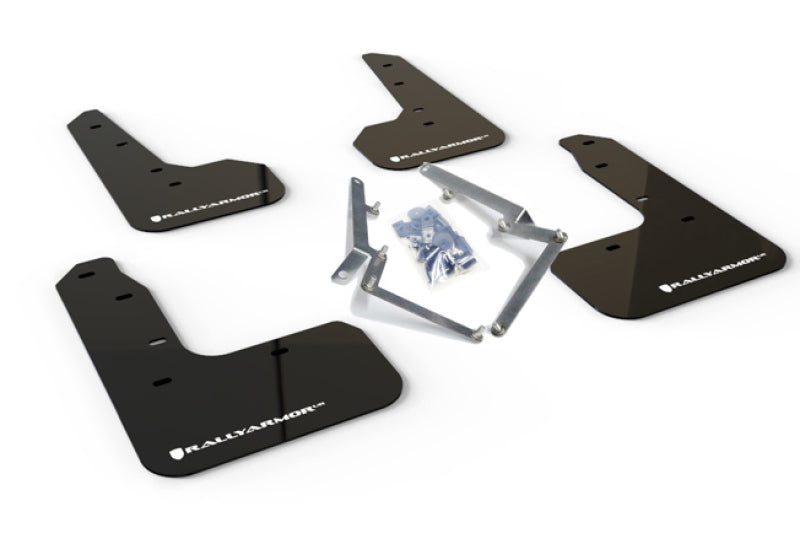 Rally Armor 17-21 Honda Civic Sport &amp; Touring (Hatch) Black UR Mud Flap w/ White Logo - MF51-UR-BLK/WH