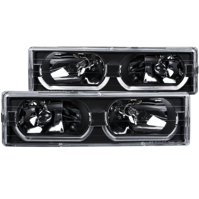 ANZO 1988-1998 Chevrolet C1500 Crystal Headlights Black w/ Low - Brow - 111299