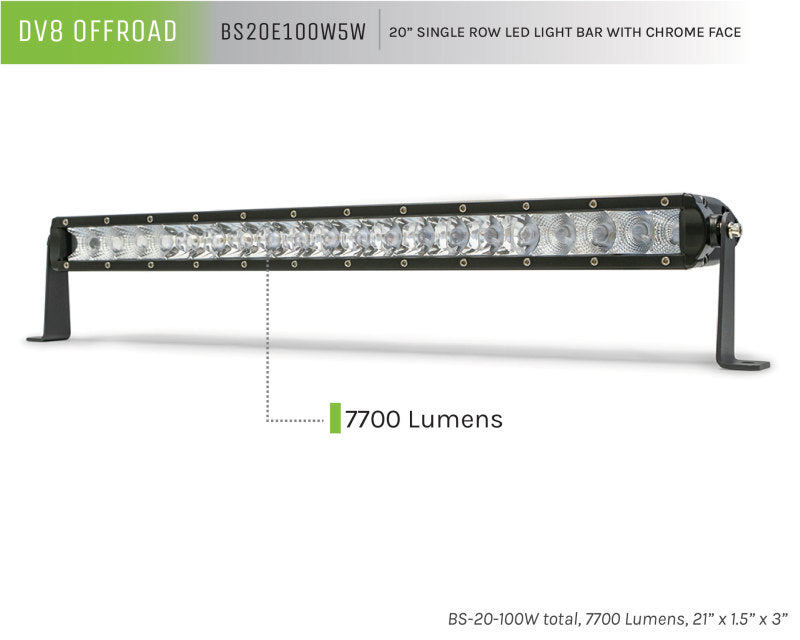DV8 Offroad SL 8 Slim 20in Light Bar Slim 100W Spot 5W CREE LED - Black - BS20E100W5W