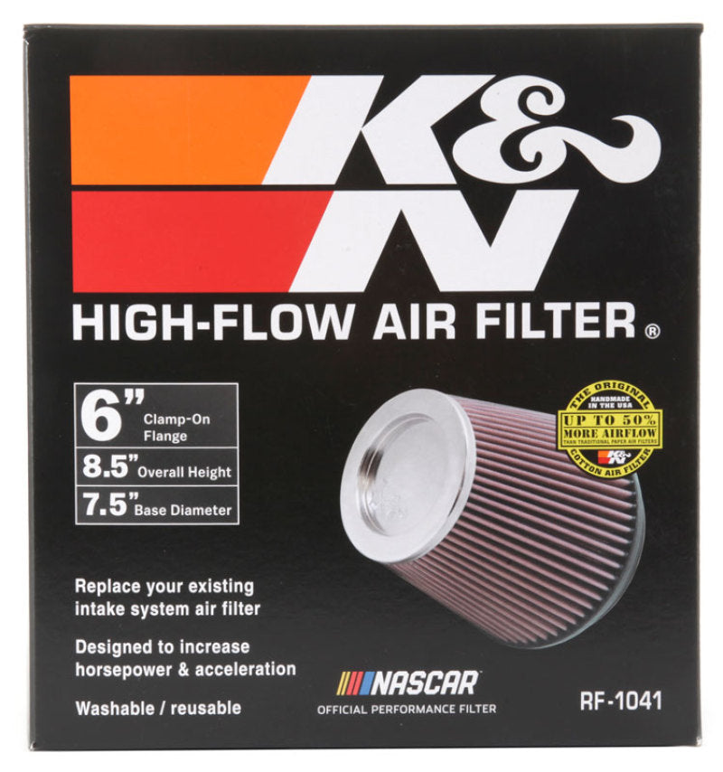 K&amp;N Round Tapered Universal Air Filter 6 inch Flange 7 1/2 inch Base 5 inch Top 7 1/2 inch Height - RF-1041