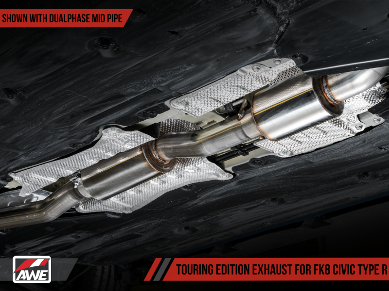 AWE Tuning 2017+ Honda Civic Type R Touring Edition Exhaust w/Front &amp; Mid Pipe - Diamond Blk Tips - 3015-43000