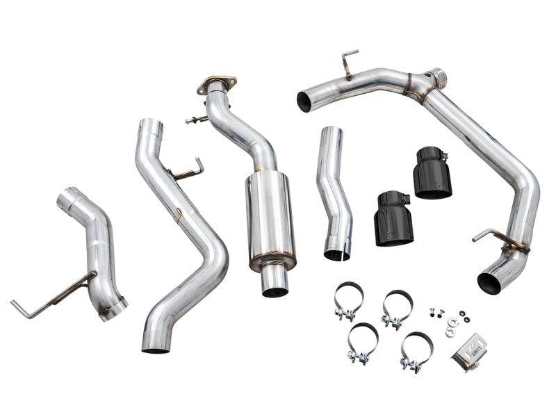 AWE Tuning 2021+ Ford Bronco 0FG Dual Rear Exit Exhaust w/Diamond Black Tips &amp; Bash Guard - 3015-33456