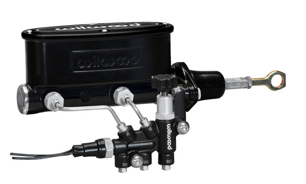 Wilwood HV Tandem M/C Kit w L/H Bracket & Prop Valve - 7/8in Bore Black-W/Push. - Early Mustang - 261-13272-BK by Wilwood - f
