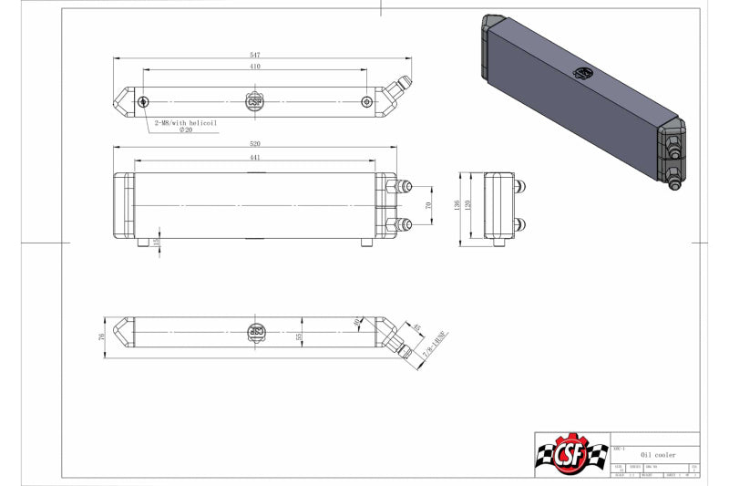 CSF Universal Dual-Pass Internal/External Oil Cooler - 22.0in L x 5.0in H x 2.25in W - 8066