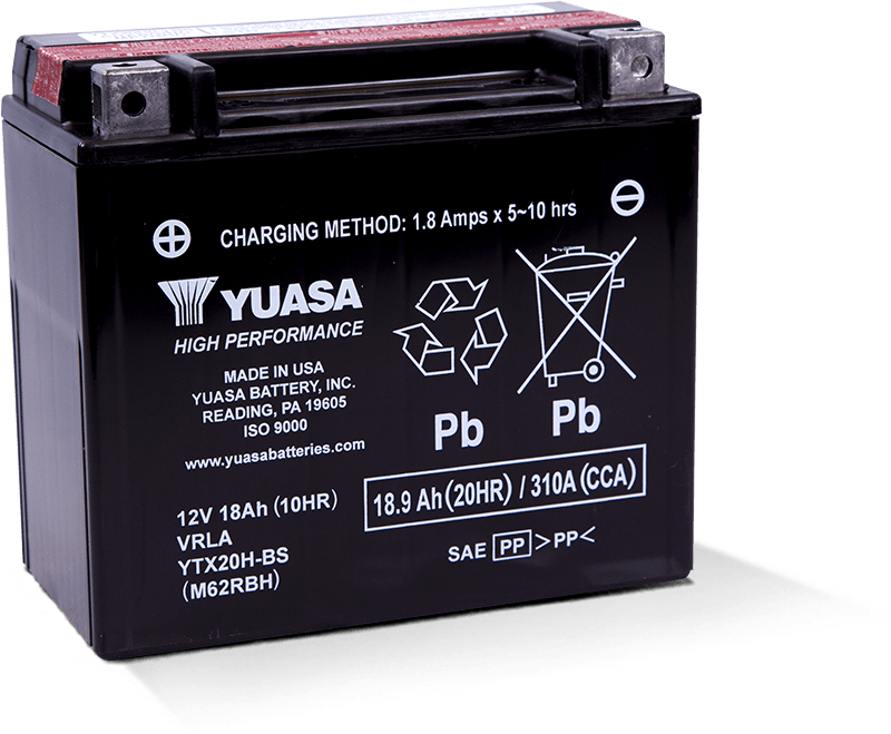 Yuasa YTX20H-BS High Performance AGM 12 Volt Battery - YUAM62RBH for 1986-1996 Harley-Davidson XLH883