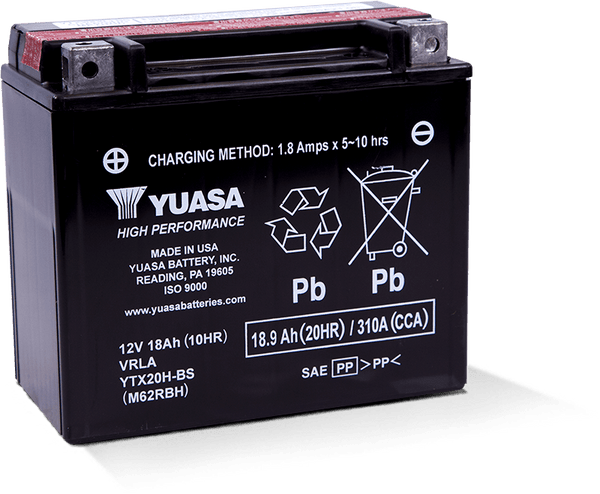 Yuasa YTX20H-BS High Performance AGM 12 Volt Battery - YUAM62RBH for 1986-1996 Harley-Davidson XLH883