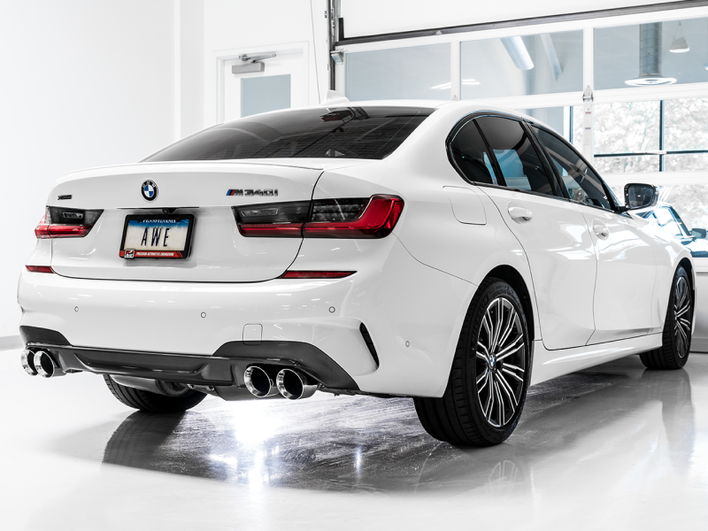 AWE Tuning 2019+ BMW M340i (G20) Non-Resonated Touring Edition Exhaust - Quad Chrome Silver Tips - 3015-42148