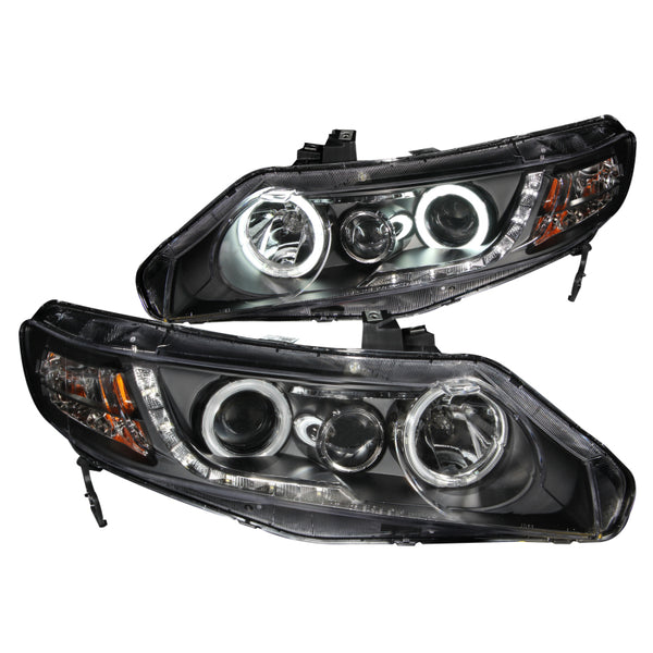 ANZO 2006-2011 Honda Civic Projector Headlights w/ Halo Black (CCFL) - 121454 for 2006-2011 Honda Civic - front view